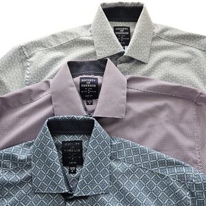 Society Of Threads Mens 4-Way Stretch Patterned Slim Fit Shirts Lot Of 3‎ Small